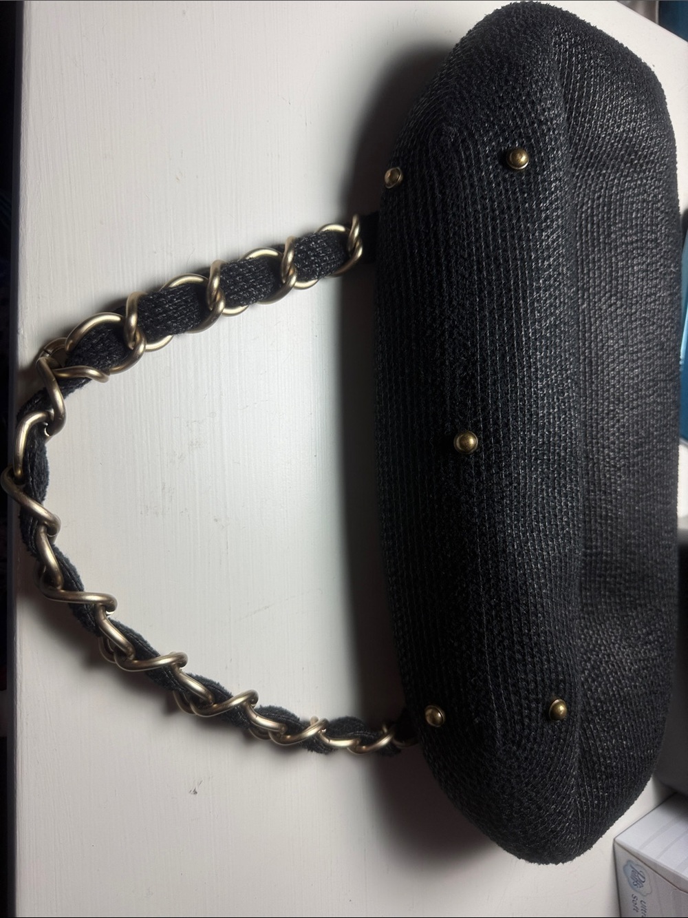 Eric Javits Black Woven Squishee Shoulder Bag w/Gold Chain & Hardware VGUC - Picture 10 of 10